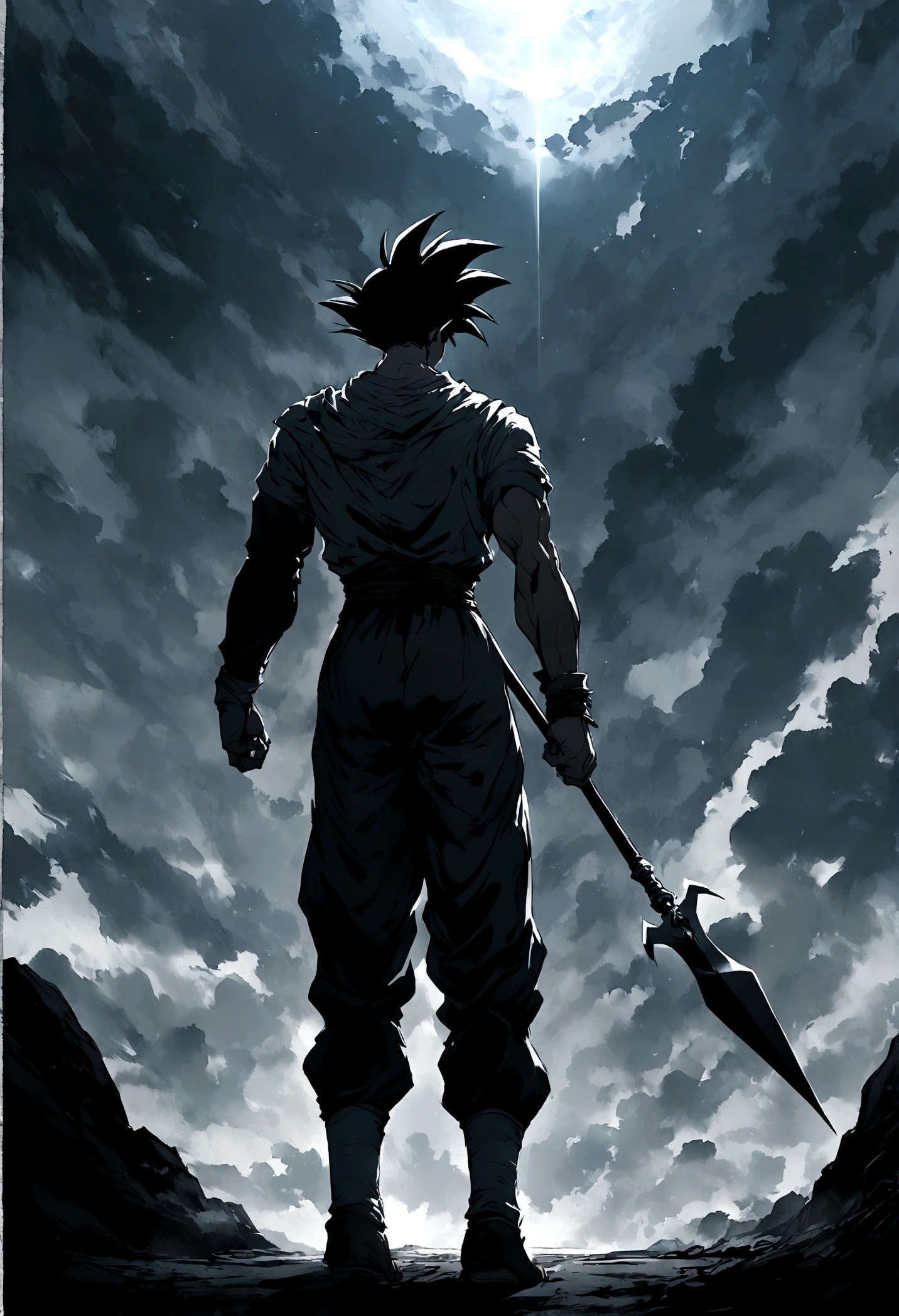 Draw Goku holding a diamond spear