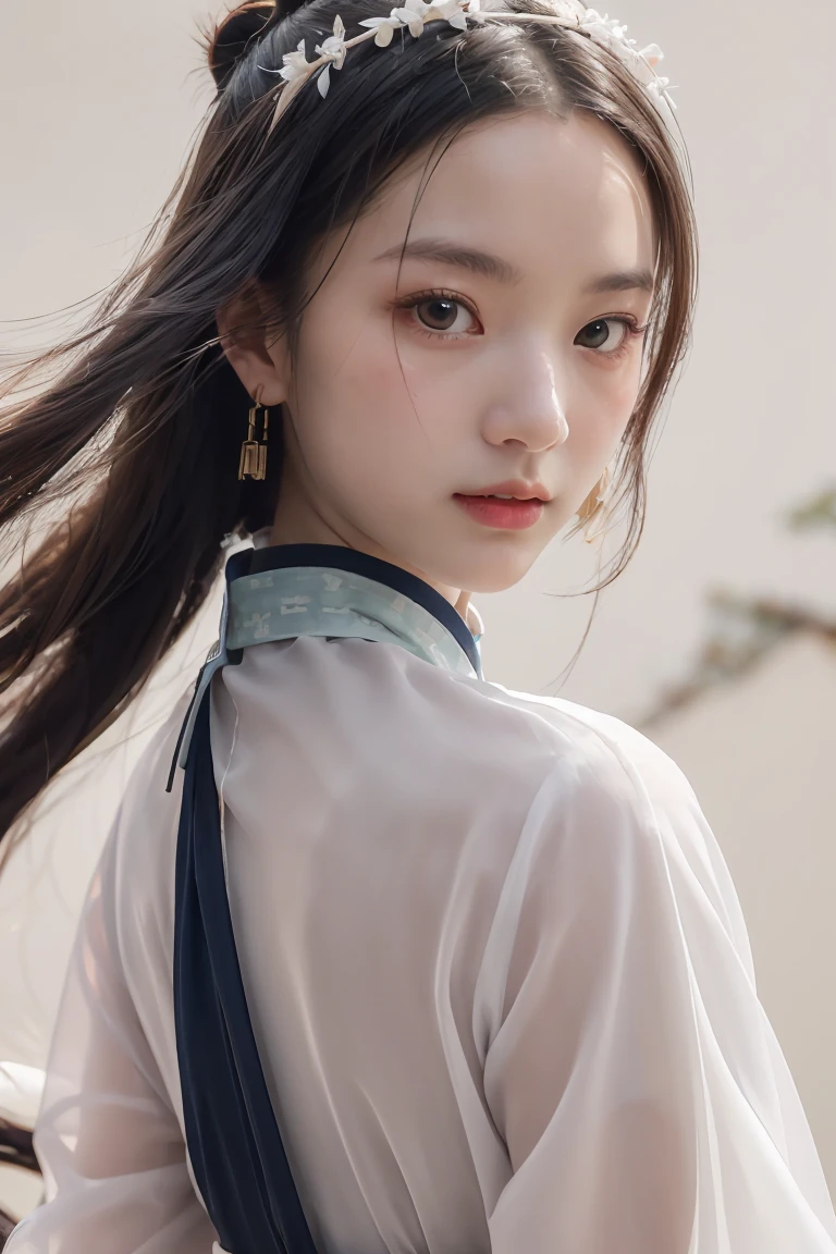 (Masterpiece, Top Quality, Best Quality), ((Wuxia World, Xiuxian, Chinese Wuxia,)), (1 Girl Solo), (Gentle Eyes), (Hanfu, Tulle Streamer), (Hairpin, Long Black Hair), (Hanfu), Light Pink Lips, (Young), Earrings, White Skin, (Clear Facial Features, Detailed Skin Texture, Beautiful Face, Facial Highlight, Above the Waist Level), White Background, Standing, Slim Figure, 8k UHD, SLR, Soft Light, High Quality, High Resolution, (Very Detailed CG Unity 8K wallpaper)