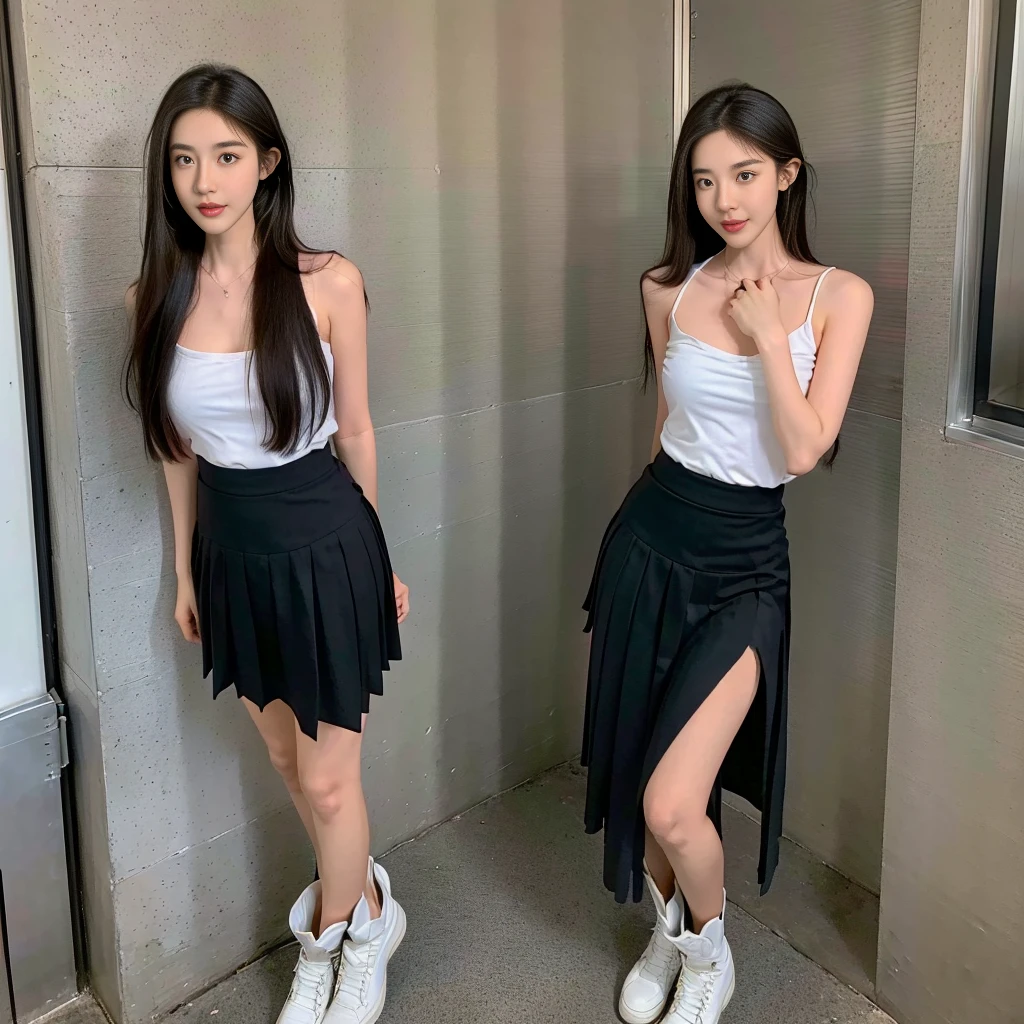 (square-necked camisole), (white strapless DRESS), (Breasts tilting towards the upper chest :1.5), (Oversized T-shirt with excess fabric when tucked into a skirt), (Skirt full thigh), (knee-length outfit), (hair curled on both sides), (center shoes shot), ((full-body standing image)), (cover knee), (white t shirt), (Scottish pleated skirt), (bare shoulders), (bare arms), twinsies、The ultra-detailliert, (white t shirt), (cotton spaghetti-strap top), (cotton spaghetti-strap top), (cotton spaghetti-strap top), (cotton spaghetti-strap top), (long skirt), (A hem full flared skirt), (Hem full flared dress), (a girl pretty girl with perfect figure), (a photo of the night sky), (32K,1 20-year-old girl, The light from the rear room is backlit, Ray traching), (full body), (two-parted hair), (very thick hair), (Slender chest), (short upper chest), (pectoral muscles are large), (upper breasts are firm and round), (stand upright), (two shoe ends), (two shoe toes) ,(put on blush), (apply powder), (makeup), (standing), (asian girl princess), (Black non-reflective fabric for making skirt), (dark skirt), (thick thighs), (large calves), (large knees), (one-piece skirt), (seamless skirt), (long shins) , (big shins), (A hem full flared skirt), (Hem full flared dress), (A hem full flared skirt), (thighs meets knee), (black skirt), (black skirt), (black skirt), (black skirt), (knee gap), (knee gap), (knee gap), (Expose cleavage :1.3), (Scottish pleated midi skirt) (Super fine face and eyes), (Highly detailed face and skin texture, Detailed eyes, Double eyelid), (stading shot), (stading shot), , (Scottish pleated midi skirt), (Scottish pleated midi skirt), (knee-length outfit), (knee-length outfit), (knee-length outfit), (knee-length outfit), (Skirt full thigh), (Skirt full thigh), , (white sneakers), (a pair of white leather boots, highly detailed boots), (Breasts curving upwards), (Breasts pointing upwards), (cotton spaghetti-strap top), (cotton spaghetti-strap top)
