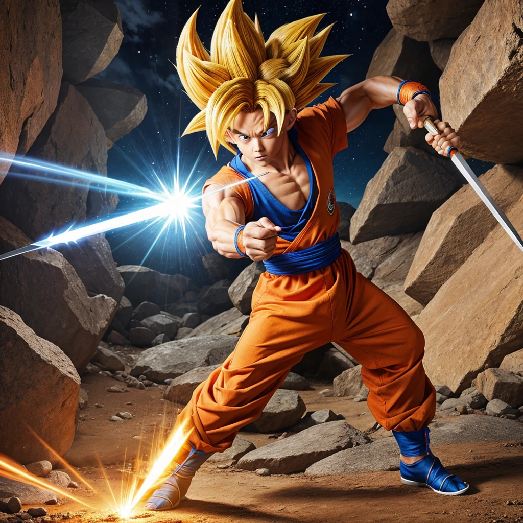 Draw Goku holding a diamond spear