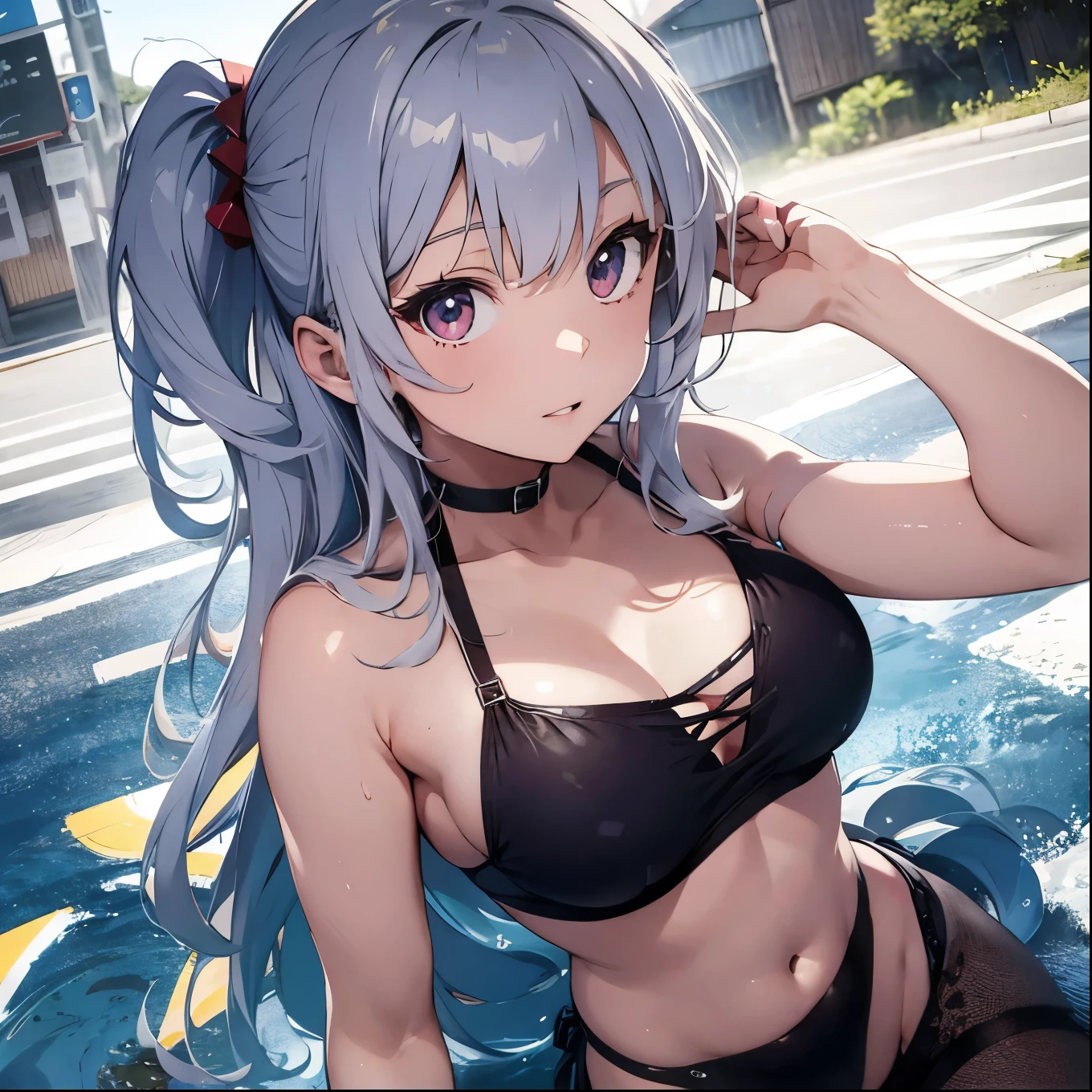 Silver-haired girl drawn in high resolution Japanese anime style、whole body、Women in red bikinis taking photos on a deserted beach, Bikini Model, , A young and cute gravure idol, Posing together in a bra, Russian and Japanese mix, sakimichan, Asian woman, Wear a swimsuit, that'that'that'that'that'that'that'that'that'that'that'that'that'that'that'that'that'that'It's hot with the shining sun, Japanese Model, Cute Core, sakimichan hdri, Young Gravure Idol, Chubby