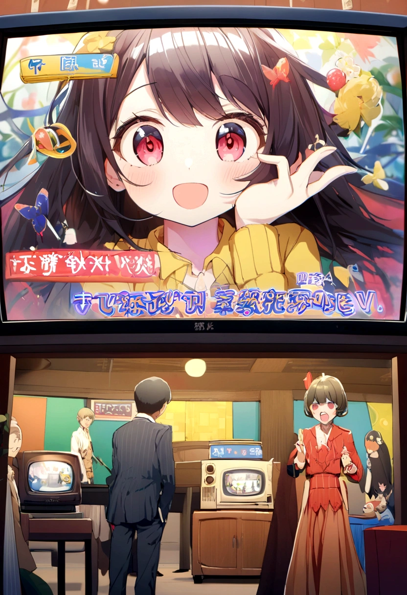 There is a TV。There is a quiz show on the TV.。The swallow is watching the quiz show.。
