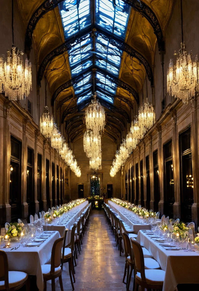 il y a une grande salle avec beaucoup de lumières et beaucoup de tables, fond d&#39;usine steampunk, matte painting of steam engines, lighting&#39;ambiance fantastique, steampunk art conceptuel, décor steampunk, Dramatic lighting. art conceptuel, dans un laboratoire steampunk, science-fiction victorienne inspirée, Steampunk rendu 3D, theme of&#39;imagerie steampunk, golden steampunk city atmosphere, art conceptuel stunning atmosphere