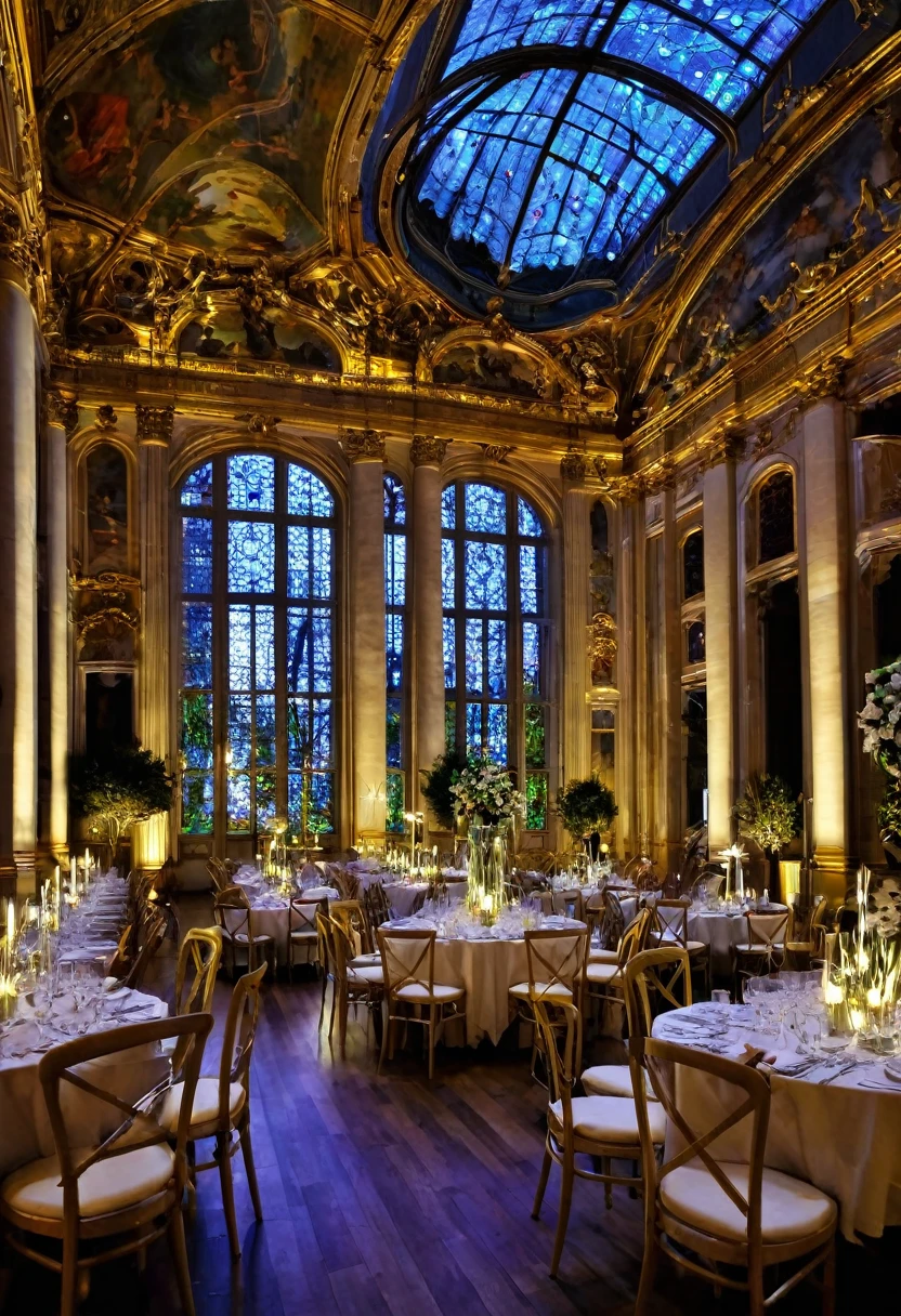 il y a une grande salle avec beaucoup de lumières et beaucoup de tables, fond d'usine steampunk, matte painting of steam engines, lighting'ambiance fantastique, steampunk art conceptuel, décor steampunk, Dramatic lighting. art conceptuel, dans un laboratoire steampunk, science-fiction victorienne inspirée, Steampunk rendu 3D, theme of'imagerie steampunk, golden steampunk city atmosphere, art conceptuel stunning atmosphere