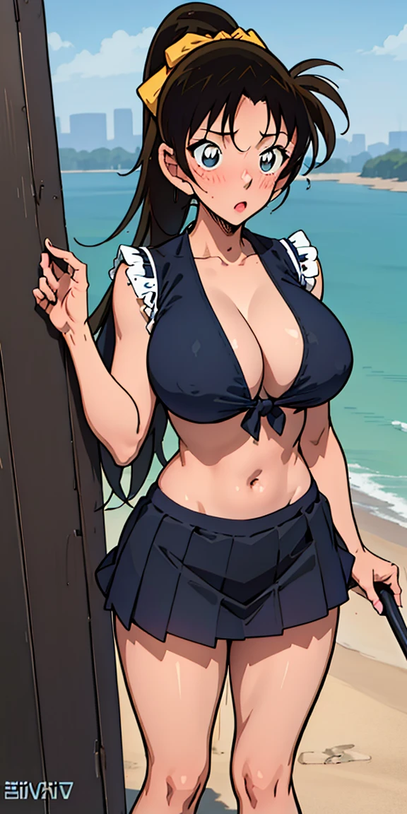big tits, 1 girl, adult (river_0.7) woman, black eyes, Black Hair Dryer,Miniskirt Cosplay Sister,