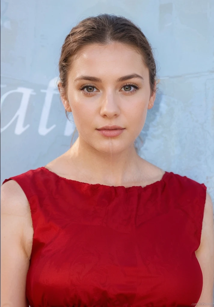 best quality, ultra high res, (photorealistic:1.4),1girl, red summer dress, large breast size with cleavage