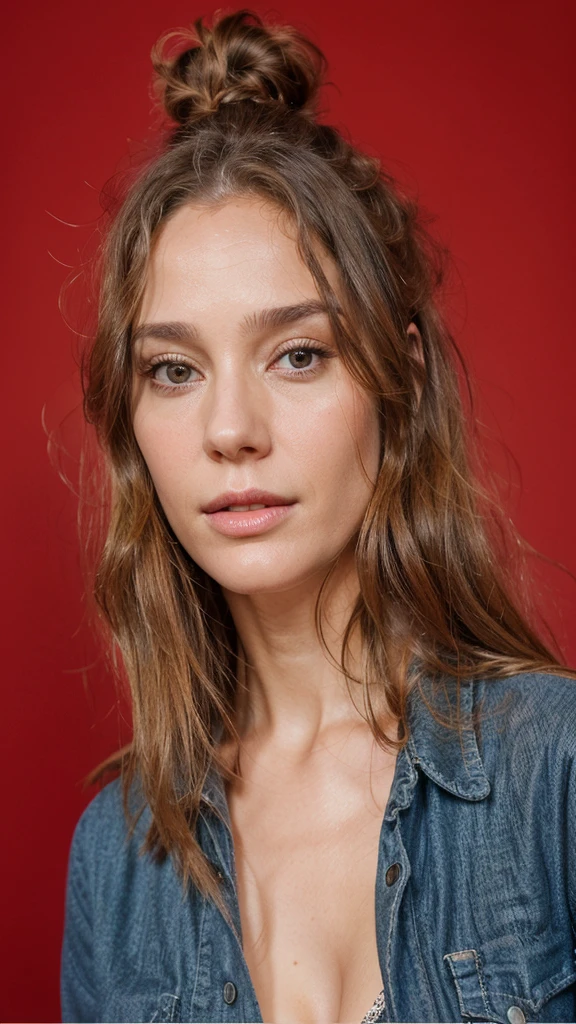 Realistic portrait of a 38-year-old woman. Long hair, beautiful woman, very natural face, perfect beauty, mix of Sandrine Quétier's face and Angelina Jolie's Lara Croft version. High resolution, 4k
