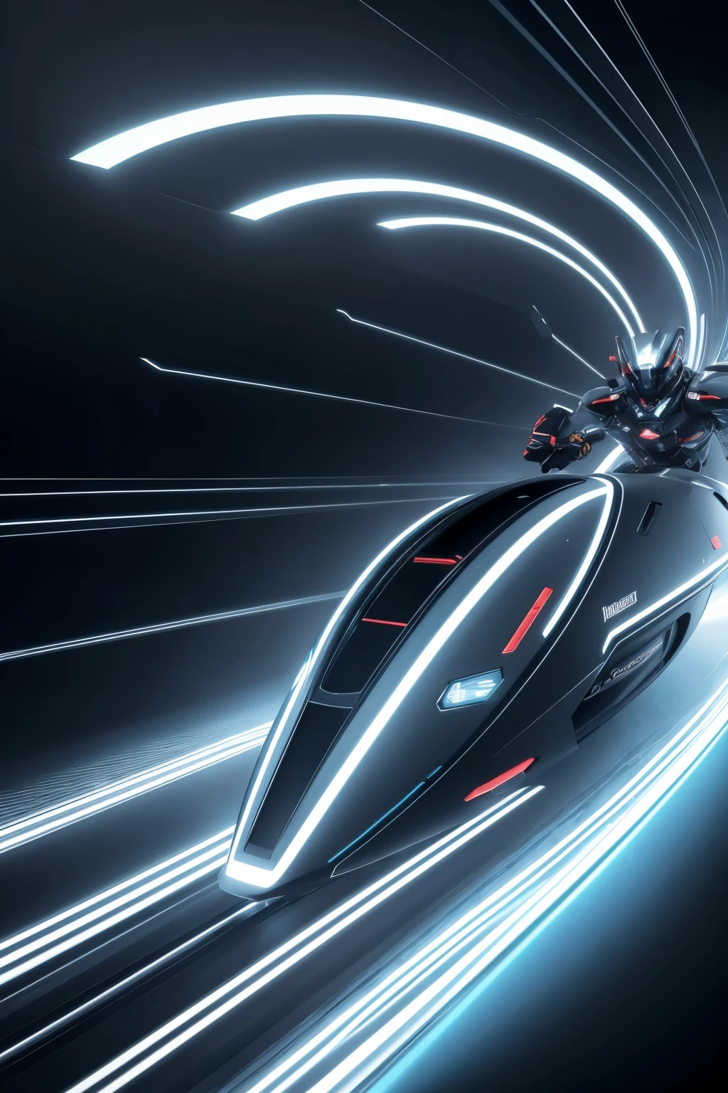 create an image of futuristic movement based on the following characteristics Renovations in form, such as the use of free verse and changing the syntactic order. Themes and rhythm of speed and acceleration and movement of machines. Foco no futuro e expectativa otimista.