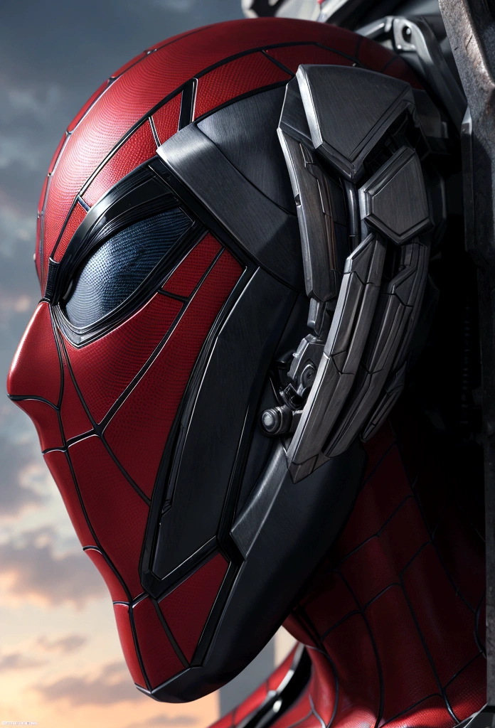 ((masterpiece)), ((best quality)), 8k, high detailed, ultra-detailed, mechanical spiderman head, big mecha robot