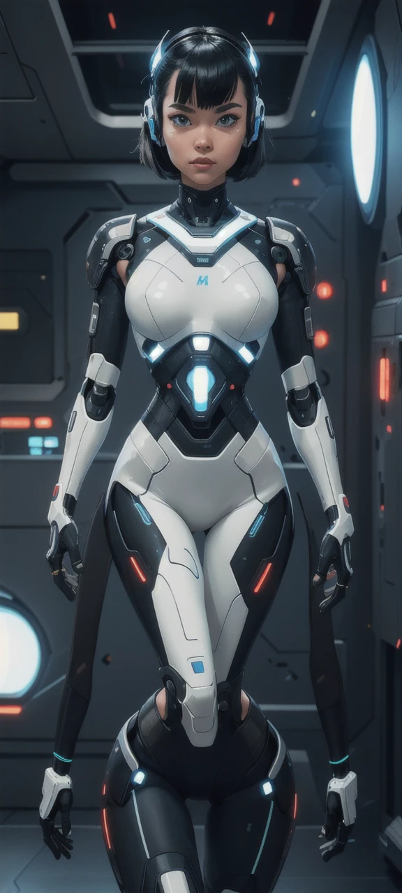 (wearing butler uniform:1.2), finest image, 8k, RAW photo, realistic, detailed, delicate, flashy and dynamic depiction, robot, streamlined, iridescent white shiny body, one blue sparkling eye