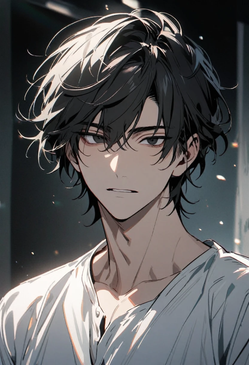 Man, handsome, black short hair, black eye color, white shirt,