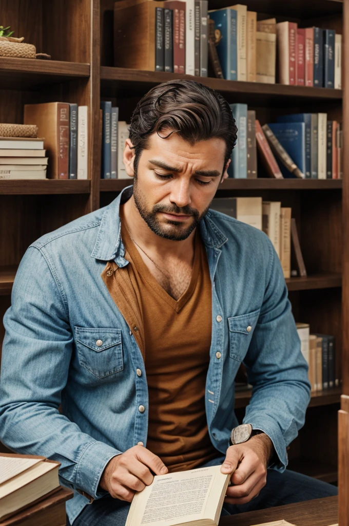 A man was feeling difficult to read books 
