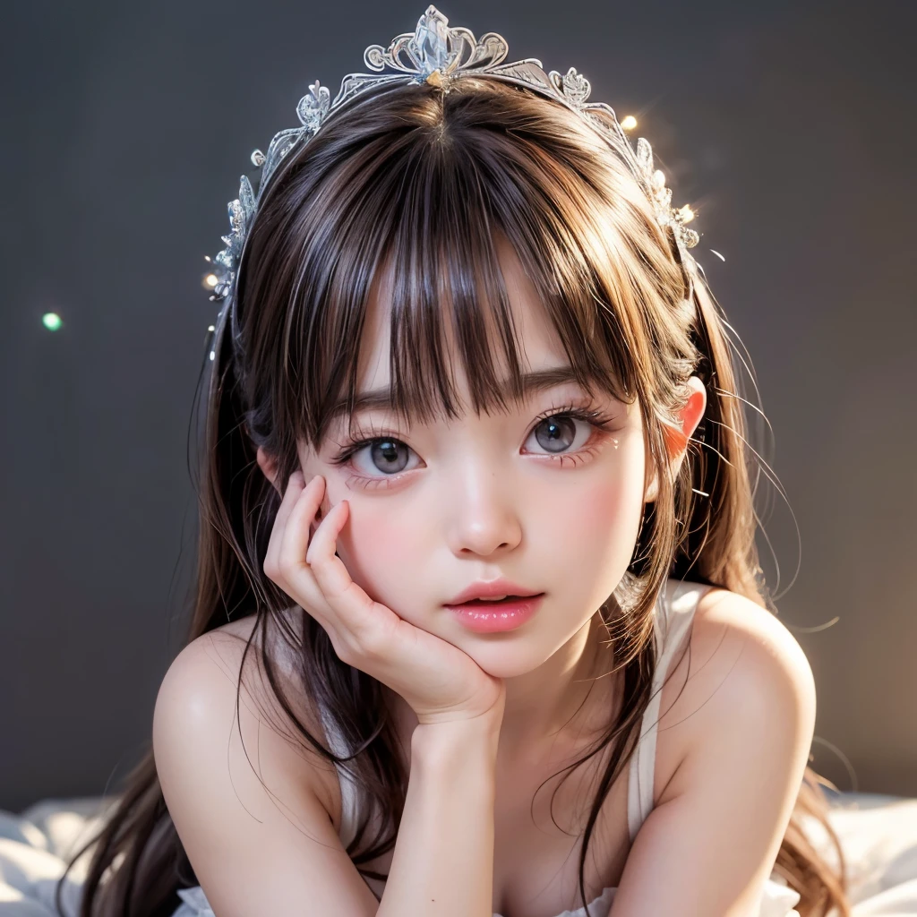 NSFW, 8k, High-level, absurd, masterpiece, best quality, primitive, very detailed CG, very detailed wallpaper, perfect lighting, Extremely detailed (((The personifying " Yukihira Risa " as a  Girl))), MysticSight, Tyndall effect, Tyndall scattering, Studio gray background with (many Dazzling RainbowColor particles BokeH:1.28), (RoundlyButts, ThighGap), (Exposed:0.4), (Assfocus with looking ahead), BREAK (NOGIZAKA face variations) Extremely Detailed very KAWAII face variations, perfect anatomy, Childish, captivating gaze, elaborate detailed Eyes with (sparkling highlights:1.28), long eyelashes、Glossy RED Lips with beautiful details, Coquettish tongue, Rosy cheeks, Radiant PearlSkin with clear transparency . { (Dynamic LifeLike expressions:1.4) | :d) }, (large eyes:-1) .