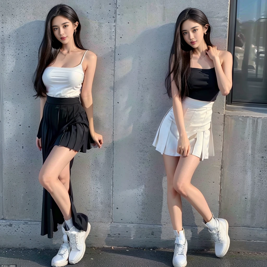 (large shins), (square-necked camisole), (white strapless DRESS), (Breasts tilting towards the upper chest), (Oversized T-shirt with excess fabric when tucked into a skirt), (Skirt full thigh), (knee-length outfit), (hair curled on both sides), (center shoes shot), ((full-body standing image)), (cover knee), (Scottish pleated skirt), (bare shoulders), (bare arms), twinsies、The ultra-detailliert, (cotton spaghetti-strap top), (cotton spaghetti-strap top), (cotton spaghetti-strap top), (cotton spaghetti-strap top), (long skirt), (A hem full flared skirt), (Hem full flared dress), (a girl pretty girl with perfect figure), (a photo of the night sky), (32K,1 20-year-old girl, The light from the rear room is backlit, Ray traching), (full body), (two-parted hair), (very thick hair), (Slender chest), (short upper chest), (pectoral muscles are large), (upper breasts are firm and round), (stand upright), (two shoe ends), (two shoe toes) ,(put on blush), (apply powder), (makeup), (standing), (asian girl princess), (Black non-reflective fabric for making skirt), (dark skirt), (thick thighs), (large calves), (large knees), (one-piece skirt), (seamless skirt), (long shins) , (big shins), (A hem full flared skirt), (Hem full flared dress), (A hem full flared skirt), (thighs meets knee), (black skirt), (black skirt), (black skirt), (black skirt), (knee gap), (knee gap), (knee gap), (Expose cleavage :1.3), (Scottish pleated midi skirt) (Super fine face and eyes), (Highly detailed face and skin texture, Detailed eyes, Double eyelid), (stading shot), (stading shot), , (Scottish pleated midi skirt), (Scottish pleated midi skirt), (knee-length outfit), (knee-length outfit), (knee-length outfit), (knee-length outfit), (Skirt full thigh), (Skirt full thigh), (white sneakers), (a pair of white leather boots, highly detailed boots), (Breasts curving upwards), (Breasts pointing upwards), (cotton spaghetti-strap top), (cotton spaghetti-strap top)