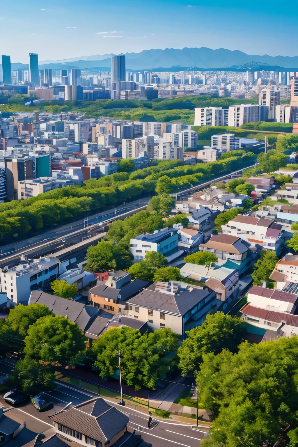 Lots of buildings and trees々Close-up of a city with, Digital Art by Ayako Rokkaku, Reddit, Digital Art, Residential area, City Street, 3D City, Small town, Japanese cities, City view, town, urban environment, street top view, Japanese Neighborhood, Street City, Residential, As detailed, townscape, Bird's Eye View