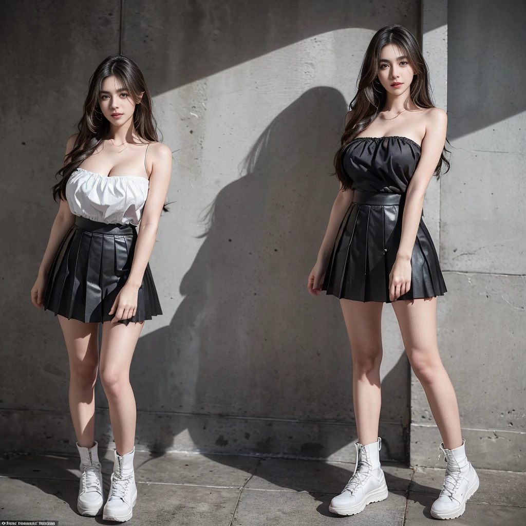 (large shins), (square-necked camisole), (white strapless DRESS), (Breasts tilting towards the upper chest), (Oversized T-shirt with excess fabric when tucked into a skirt), (Skirt full thigh), (knee-length outfit), (hair curled on both sides), (center shoes shot), ((full-body standing image)), (cover knee), (Scottish pleated skirt), (bare shoulders), (bare arms), twinsies、The ultra-detailliert, (cotton spaghetti-strap top), (cotton spaghetti-strap top), (cotton spaghetti-strap top), (cotton spaghetti-strap top), (long skirt), (A hem full flared skirt), (Hem full flared dress), (a girl pretty girl with perfect figure), (a photo of the night sky), (32K,1 20-year-old girl, The light from the rear room is backlit, Ray traching), (full body), (two-parted hair), (very thick hair), (Slender chest), (short upper chest), (pectoral muscles are large), (upper breasts are firm and round), (stand upright), (two shoe ends), (two shoe toes) ,(put on blush), (apply powder), (makeup), (standing), (asian girl princess), (Black non-reflective fabric for making skirt), (dark skirt), (thick thighs), (large calves), (large knees), (one-piece skirt), (seamless skirt), (long shins) , (big shins), (A hem full flared skirt), (Hem full flared dress), (A hem full flared skirt), (thighs meets knee), (black skirt), (black skirt), (black skirt), (black skirt), (knee gap), (knee gap), (knee gap), (Expose cleavage :1.3), (Scottish pleated midi skirt) (Super fine face and eyes), (Highly detailed face and skin texture, Detailed eyes, Double eyelid), (stading shot), (stading shot), , (Scottish pleated midi skirt), (Scottish pleated midi skirt), (knee-length outfit), (knee-length outfit), (knee-length outfit), (knee-length outfit), (Skirt full thigh), (Skirt full thigh), (white sneakers), (a pair of white leather boots, highly detailed boots), (Breasts curving upwards), (Breasts pointing upwards), (cotton spaghetti-strap top), (cotton spaghetti-strap top)
