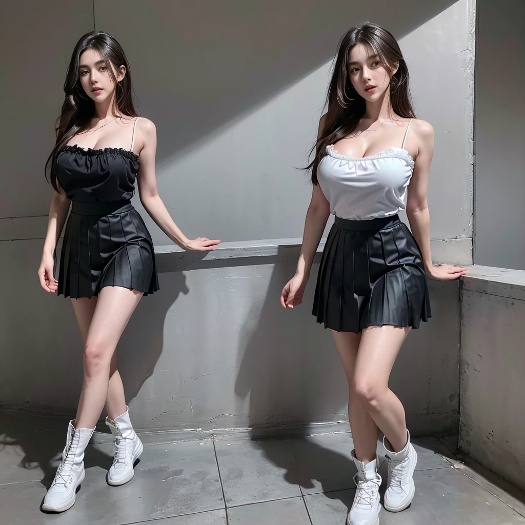 (large shins), (square-necked camisole), (white strapless DRESS), (Breasts tilting towards the upper chest), (Oversized T-shirt with excess fabric when tucked into a skirt), (Skirt full thigh), (knee-length outfit), (hair curled on both sides), (center shoes shot), ((full-body standing image)), (cover knee), (Scottish pleated skirt), (bare shoulders), (bare arms), twinsies、The ultra-detailliert, (cotton spaghetti-strap top), (cotton spaghetti-strap top), (cotton spaghetti-strap top), (cotton spaghetti-strap top), (long skirt), (A hem full flared skirt), (Hem full flared dress), (a girl pretty girl with perfect figure), (a photo of the night sky), (32K,1 20-year-old girl, The light from the rear room is backlit, Ray traching), (full body), (two-parted hair), (very thick hair), (Slender chest), (short upper chest), (pectoral muscles are large), (upper breasts are firm and round), (stand upright), (two shoe ends), (two shoe toes) ,(put on blush), (apply powder), (makeup), (standing), (asian girl princess), (Black non-reflective fabric for making skirt), (dark skirt), (thick thighs), (large calves), (large knees), (one-piece skirt), (seamless skirt), (long shins) , (big shins), (A hem full flared skirt), (Hem full flared dress), (A hem full flared skirt), (thighs meets knee), (black skirt), (black skirt), (black skirt), (black skirt), (knee gap), (knee gap), (knee gap), (Expose cleavage :1.3), (Scottish pleated midi skirt) (Super fine face and eyes), (Highly detailed face and skin texture, Detailed eyes, Double eyelid), (stading shot), (stading shot), , (Scottish pleated midi skirt), (Scottish pleated midi skirt), (knee-length outfit), (knee-length outfit), (knee-length outfit), (knee-length outfit), (Skirt full thigh), (Skirt full thigh), (white sneakers), (a pair of white leather boots, highly detailed boots), (Breasts curving upwards), (Breasts pointing upwards), (cotton spaghetti-strap top), (cotton spaghetti-strap top)
