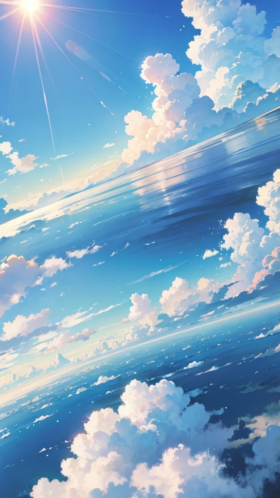 Realistic landscape、The sun is in the sky、Summer Clouds、Deep blue sky、Clouds are torn apart、