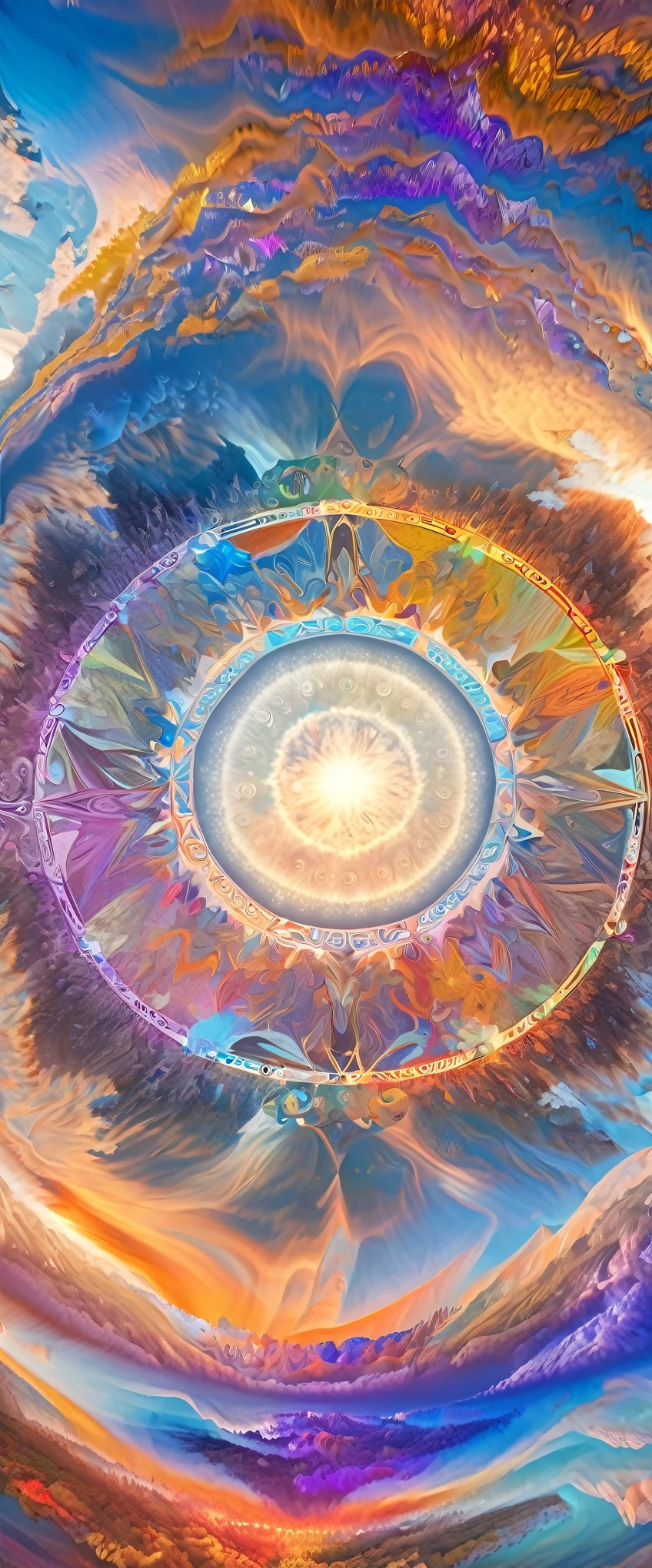 aerial view, best quality, super fine, 16k, 2.5D, delicate and dynamic, formation skydiving, various colors and shapes, abstract image, kaleidoscope effect, magic circle effect, clear skies, sunlight, atmospheric dust, subzero dust, beautiful colorful artwork, (magnificent views:1.4)