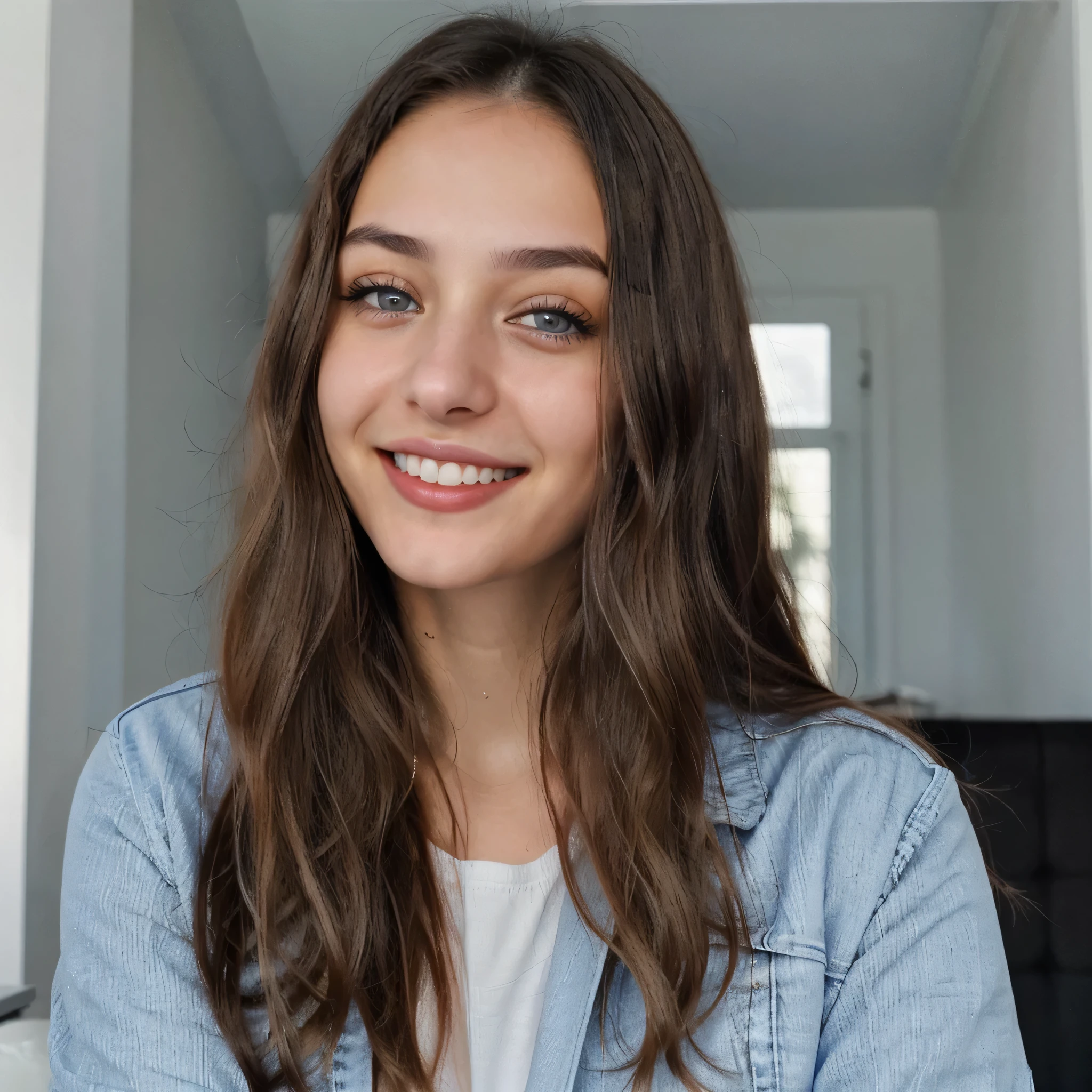 Beautiful, Baby Face, 20 Years Old, White Skin, Large Breasts, white tanktop, sweaty skin, cleavage, raised arm, Skinny, Posing For Photos in The Bedroom, Gurly Bedroom, Grey Hair, Silver Twintail, ((adorable:1.1)), ((masterpiece:1.1)), Sleepy Cute Face