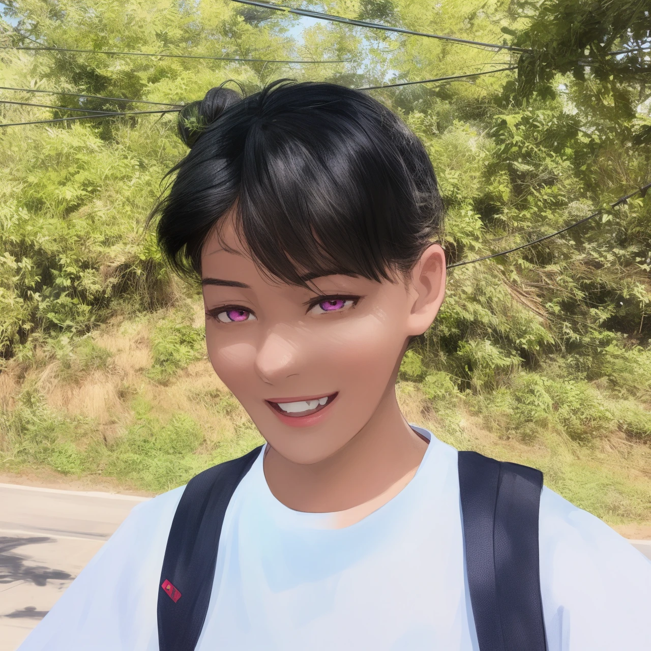 (high quality, best quality, sharp focus:1.2), (dystopian :1), (young adult girl, 1girl, solo, ;d:1.1), (teacher, wearing casual outfit:1.1), (pink_eyes:1), (red_hair, short_hair, cone_hair_bun:1), (chubby body:1), (market:1.1), detailed, extreme detail, intricate detail, highres, absurdres, 4k, 8k, HDR, UHD, masterpiece, immaculate, perfect,
