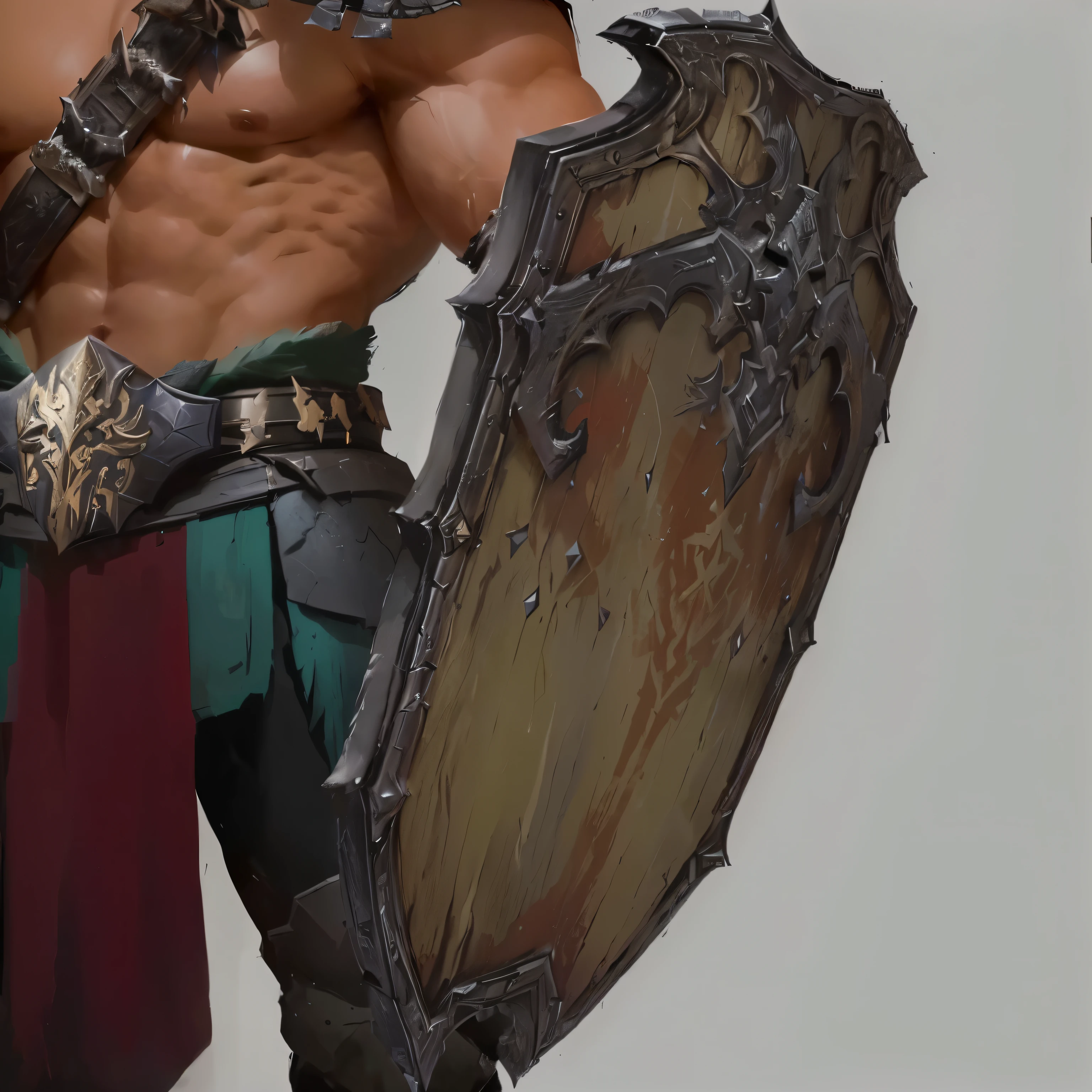 A man holding a sword and a shield stands by a wall, barbarian class, Warrior concept art, Diablo concept art, Diablo digital concept art, male barbarian, barbarian, 《Medal of Honor》Character Concept Art, Depicted as game concept art, artstation concept, Male Warrior, hand painted textures on model, high detail concept art, barbarian warrior