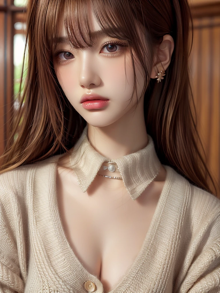 highest quality, Ultra-high resolution, (Realistic:1.4), One girl, Button-down shirt, Black Skirt, School, Dark brown hair, chest, (Blonde Hair:1.2), View Viewer, (Highly detailed face:1.1),,  (Purelos Face_v1:0.8),Tick tock,  