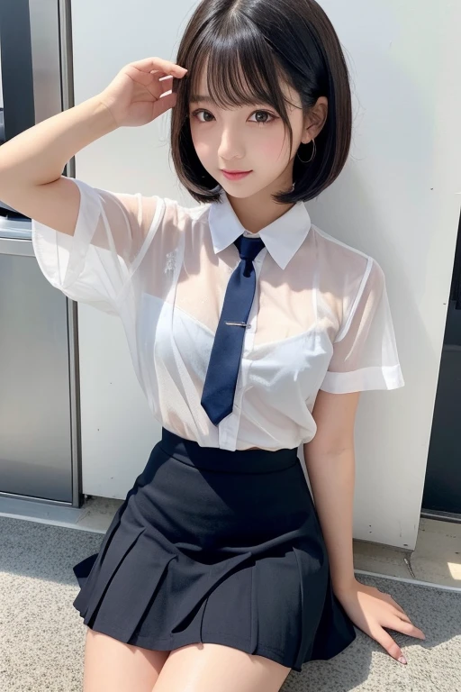 Cute Girls､Idol､high school girl､Bob Hair､See-through､mini skirt､sit