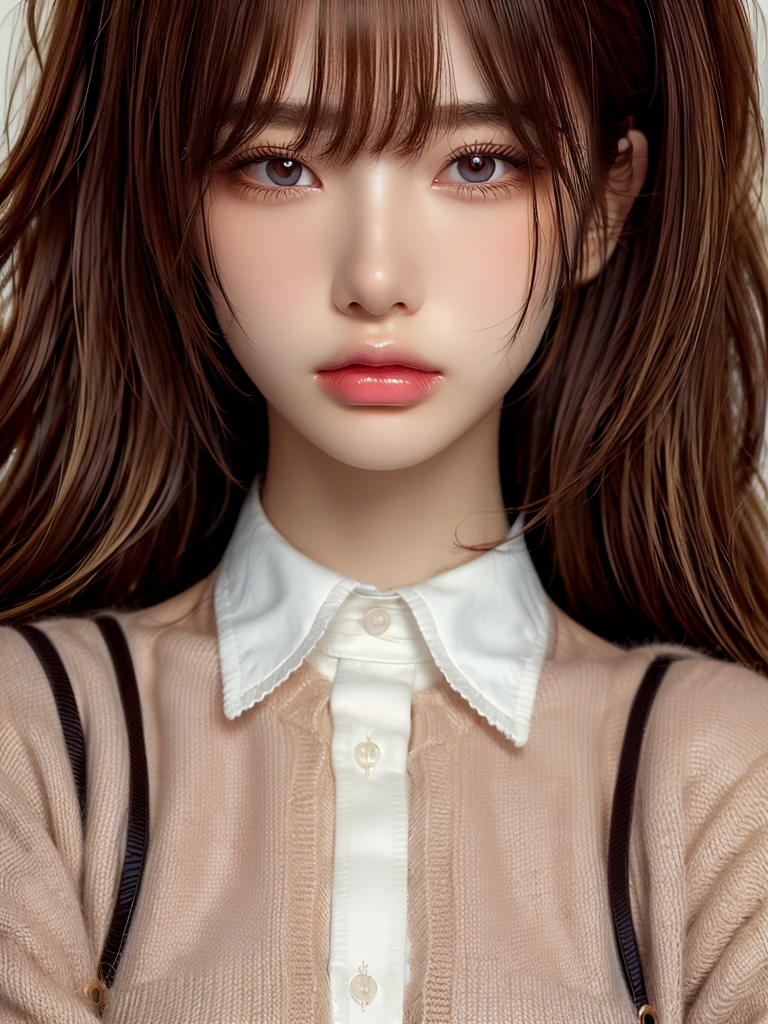 highest quality, Ultra-high resolution, (Realistic:1.4), One girl, Button-down shirt, Black Skirt, School, Dark brown hair, chest, (Blonde Hair:1.2), View Viewer, (Highly detailed face:1.1),, (Purelos Face_v1:0.8),Tick tock,