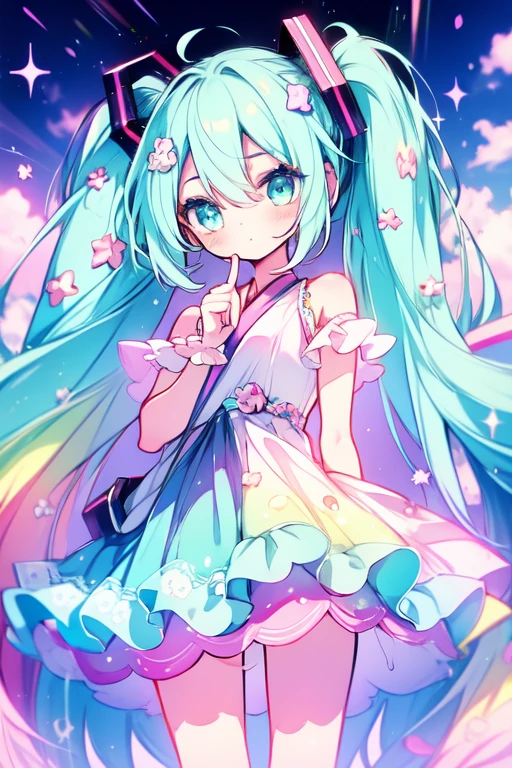 miku hatsune, sweets dream, A colorful world, cute, pastel, like, sing🎤, enjoy, highest quality, masterpiece