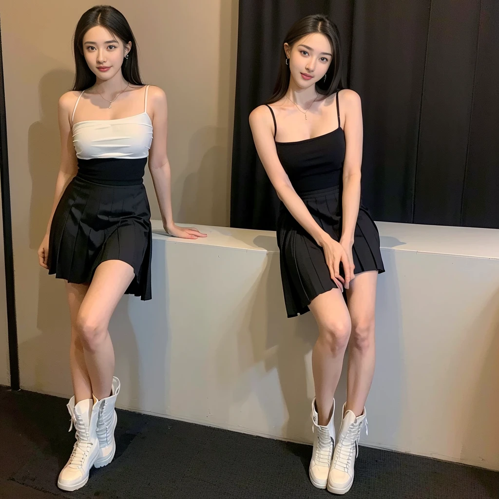 (large shins), (square-necked camisole), (white strapless DRESS), (Breasts tilting towards the upper chest), (Oversized T-shirt with excess fabric when tucked into a skirt), (Skirt full thigh), (knee-length outfit), (hair curled on both sides), (center shoes shot), ((full-body standing image)), (cover knee), (Scottish pleated skirt), (bare shoulders), (bare arms), twinsies、The ultra-detailliert, (cotton spaghetti-strap top), (cotton spaghetti-strap top), (cotton spaghetti-strap top), (cotton spaghetti-strap top), (long skirt), (A hem full flared skirt), (Hem full flared dress), (a girl pretty girl with perfect figure), (a photo of the night sky), (32K,1 20-year-old girl, The light from the rear room is backlit, Ray traching), (full body), (two-parted hair), (very thick hair), (Slender chest), (short upper chest), (pectoral muscles are large), (upper breasts are firm and round), (stand upright), (two shoe ends), (two shoe toes) ,(put on blush), (apply powder), (makeup), (standing), (asian girl princess), (Black non-reflective fabric for making skirt), (dark skirt), (thick thighs), (large calves), (large knees), (one-piece skirt), (seamless skirt), (long shins) , (big shins), (A hem full flared skirt), (Hem full flared dress), (A hem full flared skirt), (thighs meets knee), (black skirt), (black skirt), (black skirt), (black skirt), (knee gap), (knee gap), (knee gap), (Expose cleavage :1.3), (Scottish pleated midi skirt) (Super fine face and eyes), (Highly detailed face and skin texture, Detailed eyes, Double eyelid), (stading shot), (stading shot), , (Scottish pleated midi skirt), (Scottish pleated midi skirt), (knee-length outfit), (knee-length outfit), (knee-length outfit), (knee-length outfit), (Skirt full thigh), (Skirt full thigh), (white sneakers), (a pair of white leather boots, highly detailed boots), (Breasts curving upwards), (Breasts pointing upwards), (cotton spaghetti-strap top), (cotton spaghetti-strap top)