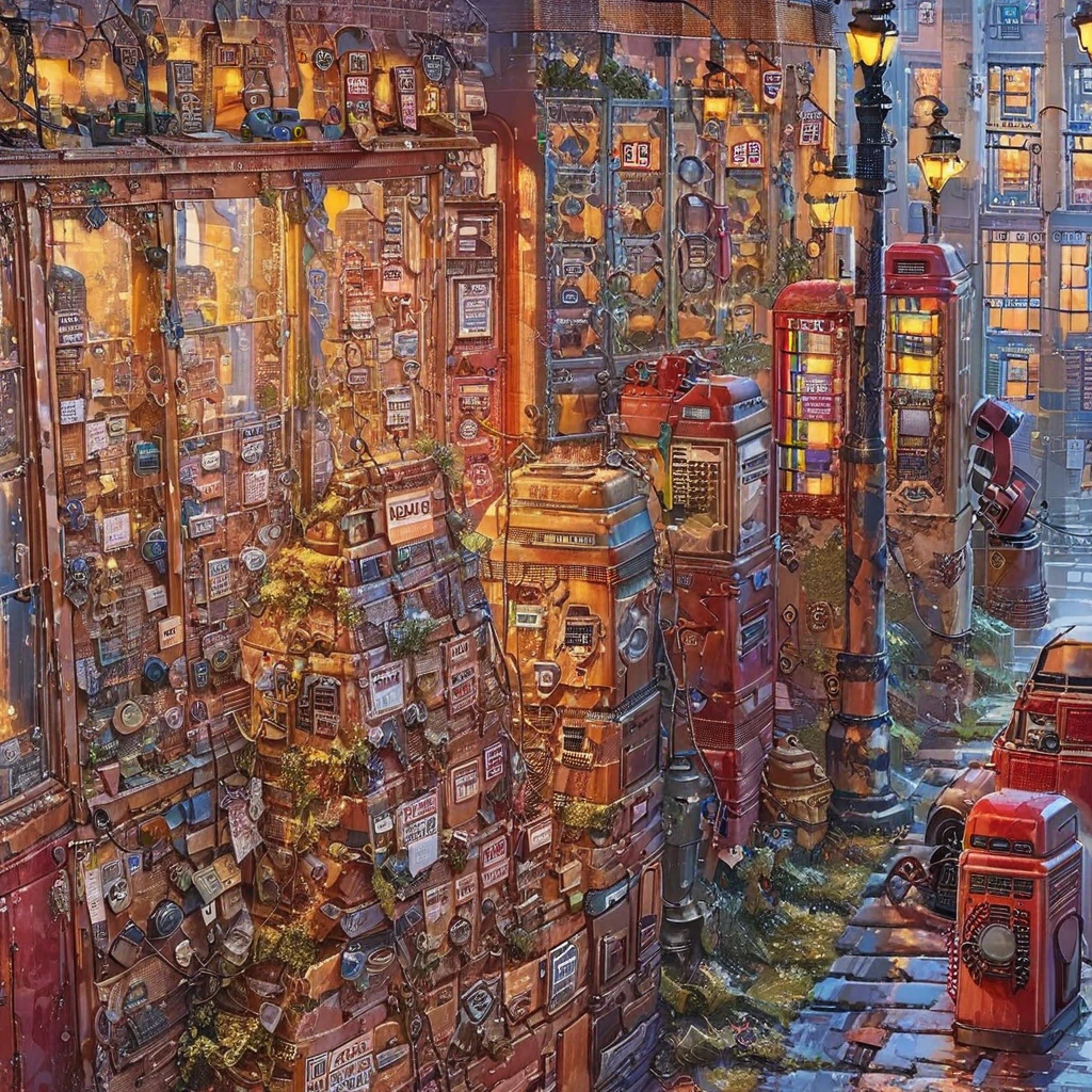 ((anime:1.4,illustration)),(masterpiece, top quality, best quality),(ultra-detailed, absolutely resolution),((16k, high res)),
(((retro street scene. The setting should depict a nostalgic cityscape from the 1950s, featuring cobblestone streets and vintage buildings. The architecture should include brick and stone facades, with charming storefronts displaying period-specific signage and window displays. Include elements like old-fashioned lampposts, telephone booths, and vintage cars parked along the street))),
((anime:1.4,illustration)),(masterpiece, top quality, best quality),(ultra-detailed, absolutely resolution),((16k, high res))
BREAK {lofi art, style of Laurie Greasley, style of Makoto Shinkai, anime aesthetic},
BREAK { (produces images with information than 40 million pixels with cinematic-like detailed textures shot on a Sony SLR).}