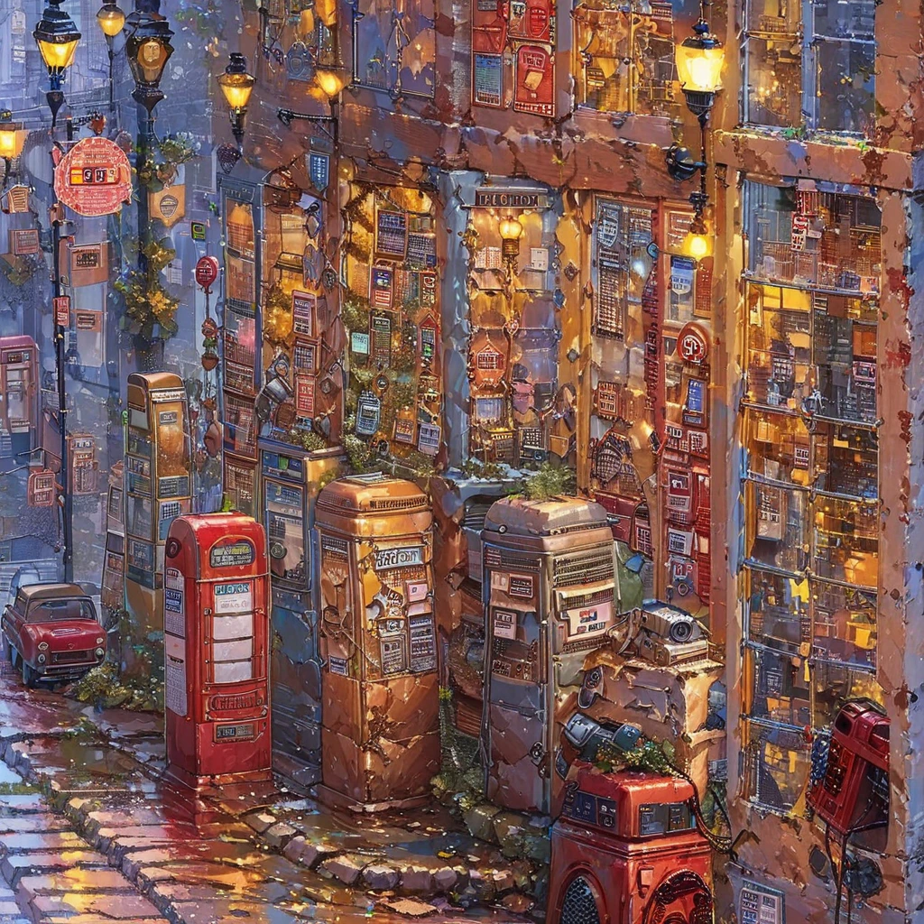 ((anime:1.4,illustration)),(masterpiece, top quality, best quality),(ultra-detailed, absolutely resolution),((16k, high res)),
(((retro street scene. The setting should depict a nostalgic cityscape from the 1950s, featuring cobblestone streets and vintage buildings. The architecture should include brick and stone facades, with charming storefronts displaying period-specific signage and window displays. Include elements like old-fashioned lampposts, telephone booths, and vintage cars parked along the street))),
((anime:1.4,illustration)),(masterpiece, top quality, best quality),(ultra-detailed, absolutely resolution),((16k, high res))
BREAK {lofi art, style of Laurie Greasley, style of Makoto Shinkai, anime aesthetic},
BREAK { (produces images with information than 40 million pixels with cinematic-like detailed textures shot on a Sony SLR).}