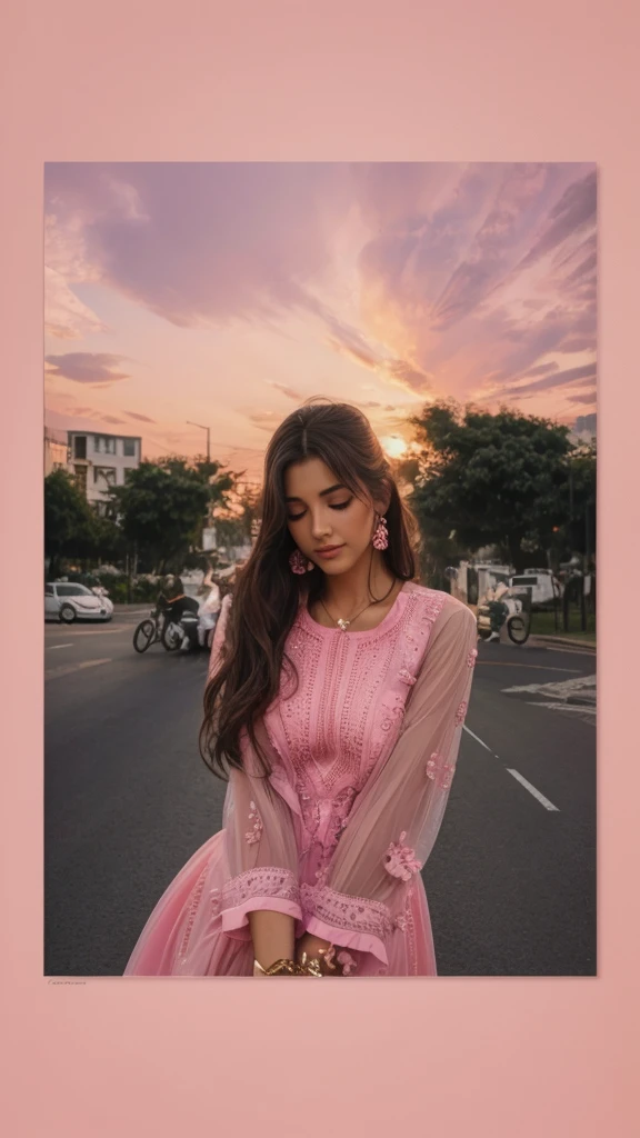 Realistic beautiful girl in pink dress