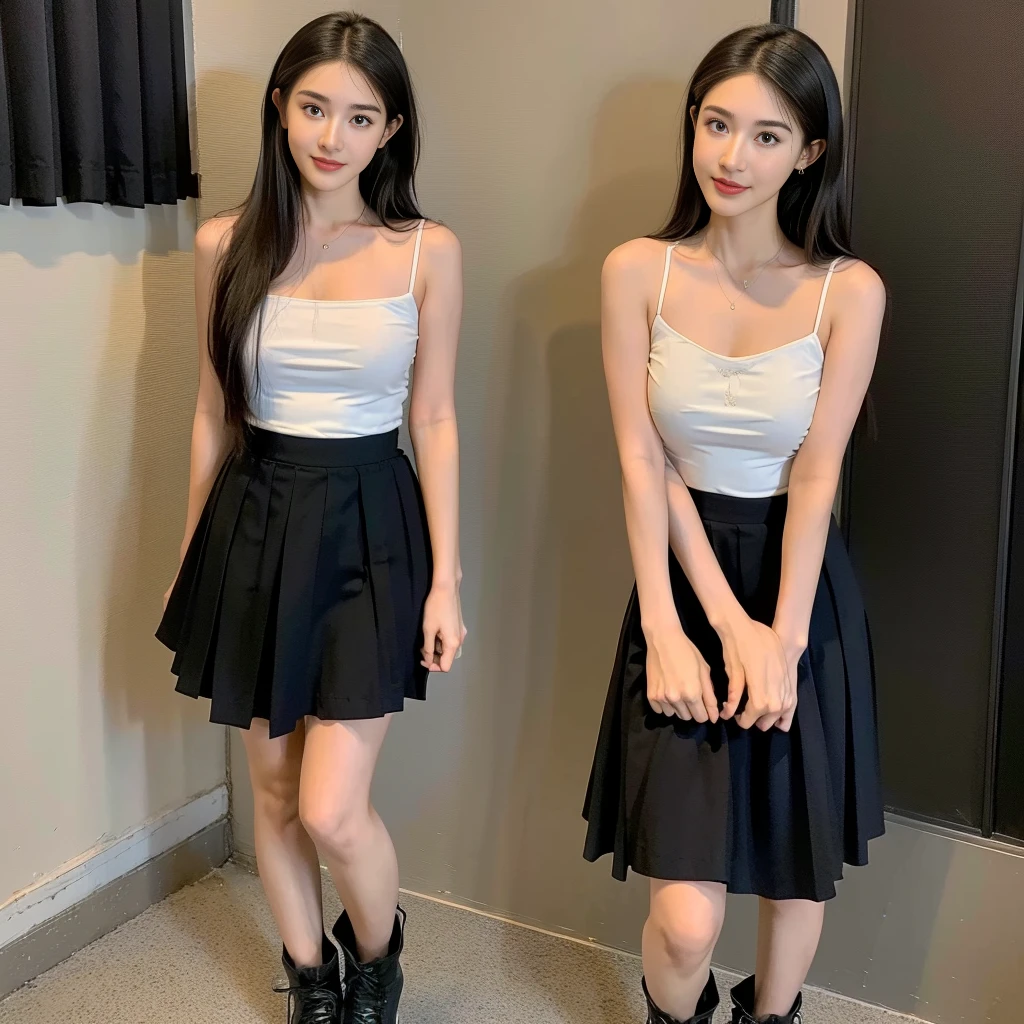 (large shins), (square-necked camisole), (white strapless DRESS), (white bra), (Breasts tilting towards the upper chest), (Oversized T-shirt with excess fabric when tucked into a skirt), (Skirt full thigh), (knee-length outfit), (hair curled on both sides), (center shoes shot), ((full-body standing image)), (cover knee), (Scottish pleated skirt), (bare shoulders), (bare arms), twinsies、The ultra-detailliert, (cotton spaghetti-strap top), (cotton spaghetti-strap top), (cotton spaghetti-strap top), (cotton spaghetti-strap top), (long skirt), (A hem full flared skirt), (Hem full flared dress), (a girl pretty girl with perfect figure), (a photo of the night sky), (32K,1 20-year-old girl, The light from the rear room is backlit, Ray traching), (full body), (two-parted hair), (very thick hair), (Slender chest), (short upper chest), (pectoral muscles are large), (upper breasts are firm and round), (stand upright), (two shoe ends), (two shoe toes) ,(put on blush), (apply powder), (makeup), (standing), (asian girl princess), (Black non-reflective fabric for making skirt), (dark skirt), (thick thighs), (large calves), (large knees), (one-piece skirt), (seamless skirt), (long shins) , (big shins), (A hem full flared skirt), (Hem full flared dress), (A hem full flared skirt), (thighs meets knee), (black skirt), (midi skirt), (midi skirt), (black skirt), (knee gap), (knee gap), (knee gap), (Expose cleavage :1.3), (Scottish pleated midi skirt) (Super fine face and eyes), (Highly detailed face and skin texture, Detailed eyes, Double eyelid), (stading shot), (stading shot), , (Scottish pleated midi skirt), (Scottish pleated midi skirt), (knee-length outfit), (knee-length outfit), (knee-length outfit), (knee-length outfit), (Skirt full thigh), (Skirt full thigh), (white sneakers), (a pair of white leather boots, highly detailed boots), (Breasts curving upwards), (Breasts pointing upwards), (cotton spaghetti-strap top), (cotton spaghetti-strap top)
