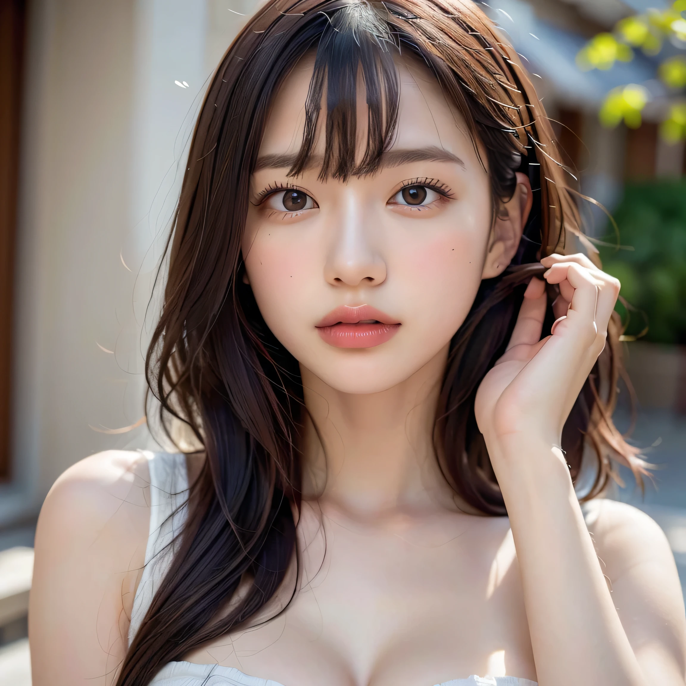 ((highest quality)), (be familiar with), beautiful girl, Japanese girl, baby face, highly detailed eyes, highly detailed nose, highly detailed mouth, beautiful feet, beautiful hand, beautiful arms, ((perfect anatomy :1.4)), one person, no cut, outdoor, glamor, Full-body, Photo-like, apartment, very huge tits, chiaroscuro, ((masterpiece)), 16k, textured skin, super detail