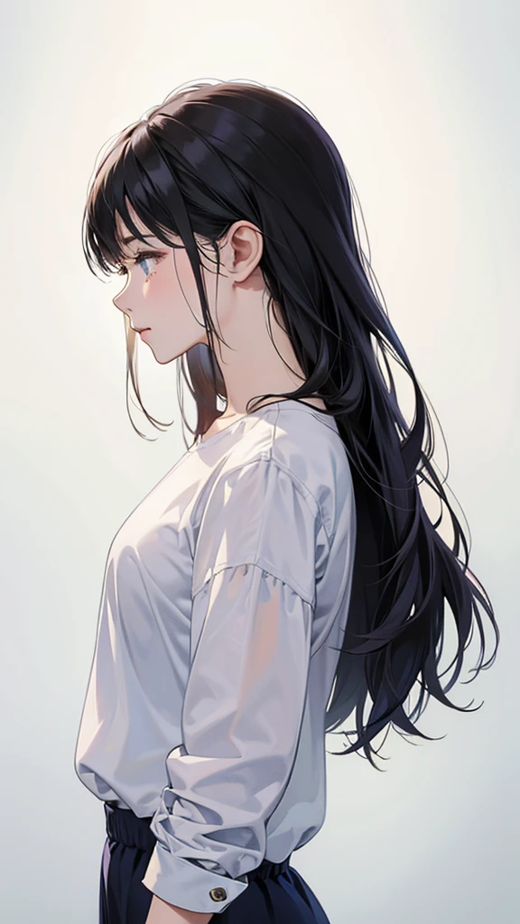 Woman profile、tears、White shirt、Casual clothing、Face only