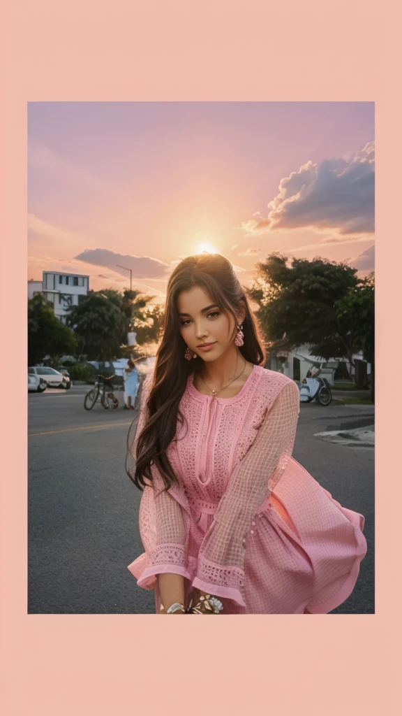 Beautiful girl in pink dress