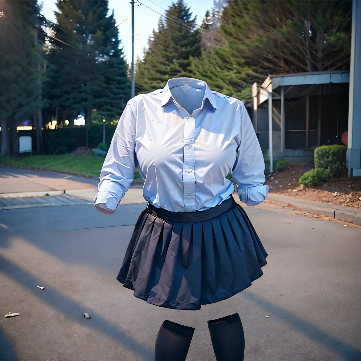 chubby, fat, white shirt, blue stripe tie, school tie, school uniform, (jumping), cute pose, (invisible, no humans, headless, faceless:1.5), cute big breasts, close-up shot of breasts, (8k, RAW photo, best quality, masterpiece:1.2), (realistic, photo-realistic:1.37), photon mapping, radiosity, ((Hasselblad photography)), physically-based rendering