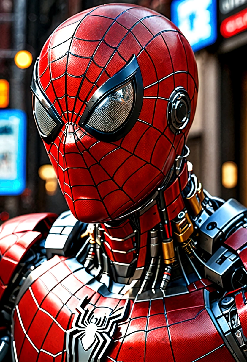 ((masterpiece)), ((best quality)), 8k, high detailed, ultra-detailed, mechanical spiderman head, big mecha robot