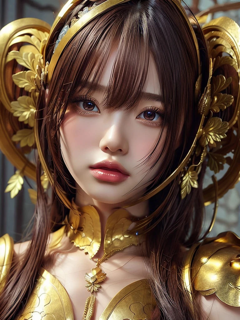 Close-up of a woman in a gold and purple dress, Chengwei Pan at Art Station, by ヤン・J, Detailed fantasy art, Amazing character art, Fan Art Best Art Station, Magnificent and elaborate character art, Beautiful Armor, Highly detailed art, Detailed digital anime art, artgerm の artstation pixiv, Girl in armor、Full Body Shot、