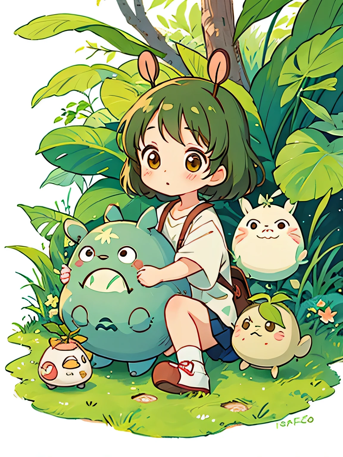 Hayao Mayazaki style, Kawaii Design, The most beautiful girl of all time、Chibi, Starbucks, totoro