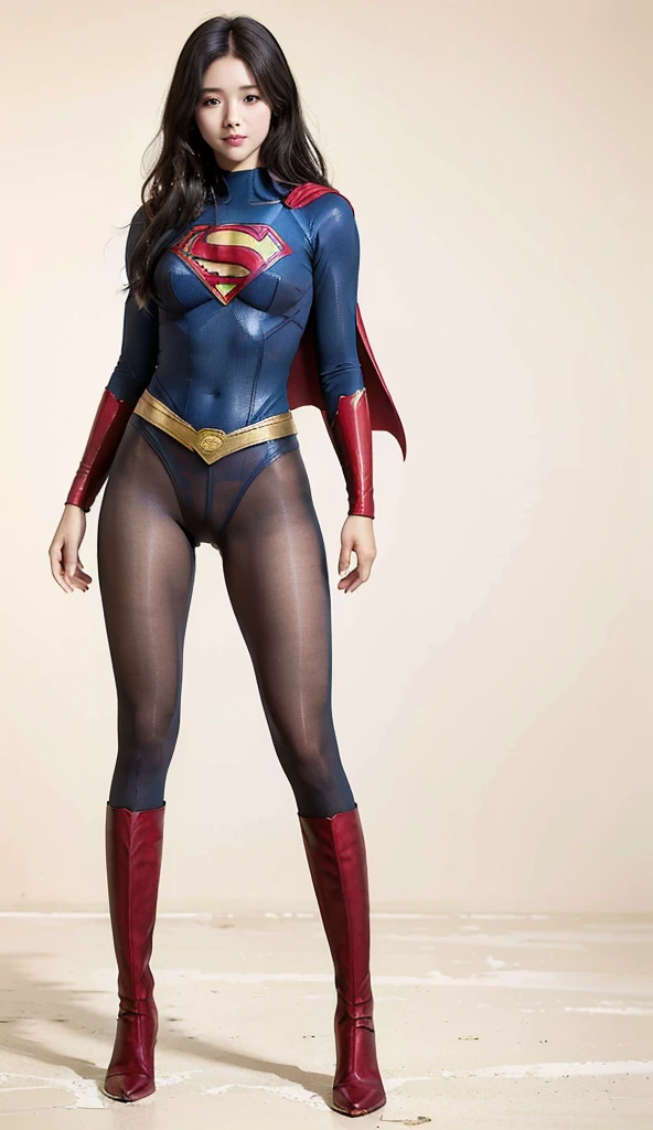 No background、(((Beautiful legs in black tights.)))、(((Legally express the beauty of your smile)))、((((Make the most of your original images)))、(((Supergirl Costume)))、(((Beautiful Hair)))、(((suffering)))、(((Please wear black tights....、Wear red boots)))、((Best image quality、8k))、((highest quality、8k、masterpiece:1.3))、(((Preserve background )))、Sharp focus:1.2、Beautiful woman with perfect figure:1.4、Slim Abs:1.2、Wet body:1.5、Highly detailed face and skin texture、8k
