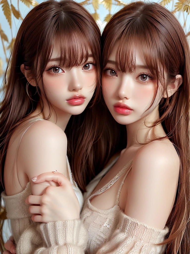 ( high quality , Super detailed, Watch your hands )Zodiac sign - Gemini Goddess , Similar to the goodness of Latin , Twin Goddesses , Curious, Skillful, Humorous, Fascinating, Imaginative faces , Sometimes unrealistic, Restless, Nervous, Careless style , Light brown eyes , Light blonde hair , Transparent dress , In the windy sea , whole body , Sexy Makeup ,