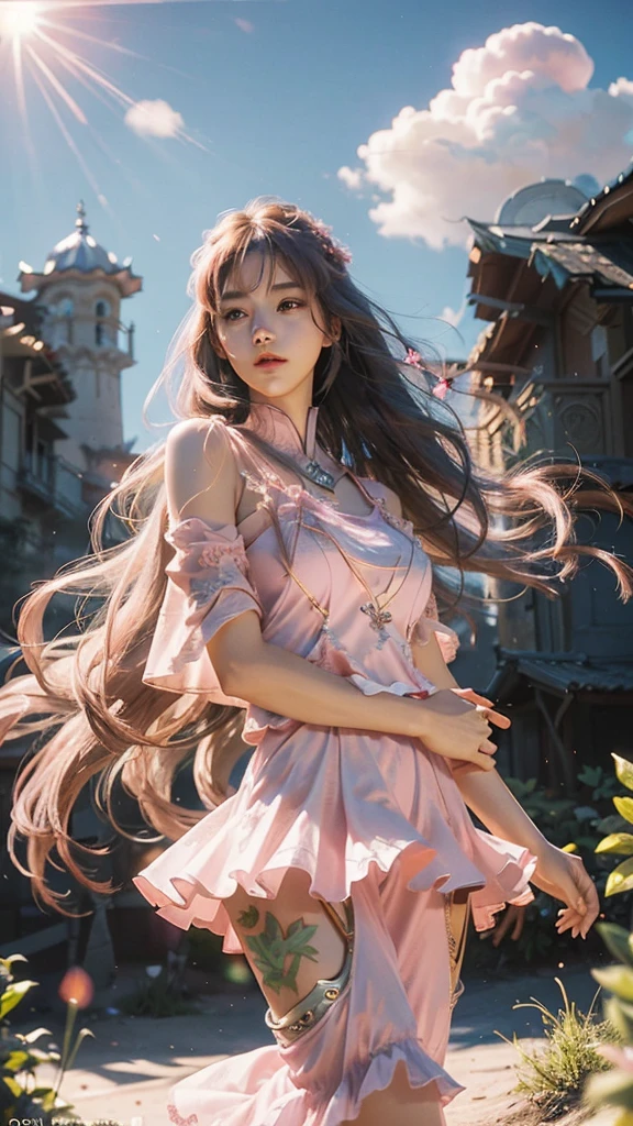 （（best qualtiy））， （（tmasterpiece））， （detail：1.4）， Beautiful cyberpunk female images，hdr（HighDynamicRange），Ray traching，NVIDIA RTX，Hyper-Resolution，illusory 5，sub surface scattering，PBR textures，post-proces，Anisotropy Filtering，depth of fields，maximum definition and sharpness，Many-Layer Textures，Albedo e mapas Speculares，Surface coloring，Mitsu-Accurate simulation of material interactions，perfectly proportioned，rendering by octane，Two-colored light，largeaperture，Low ISO，White balance，Rule three points、8K raw data、Beautiful bright blue pupils，off-the-shoulder clothes，Fine pupils，Delicate face and eyes，long eyelasher，Blushlush，Delicate and fluffy hair，pink lip，Pure，Cute face，Sweet girl，Artistic sense，Casual wear，Advancedsense，butterflys，Cherry blossom petal，Beautiful hair accessories，Long hair and waist，Hair fluttering in the wind，Snow-white fox ears，curlies，Snow-white fluffy tail，Positive light，The light from the back window is backlighted