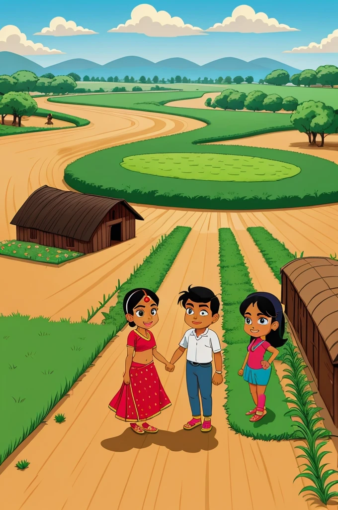 Indian farm in cartoon style