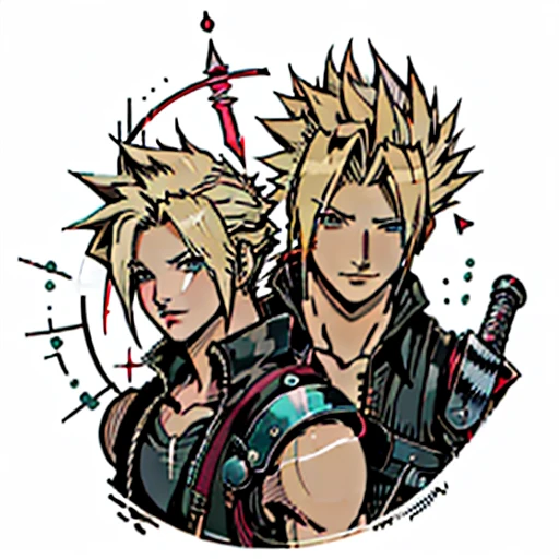 Beauty Salon,(Cloud Strife FFVII) logo, vector, line art, design, inspired, straight, symmetry