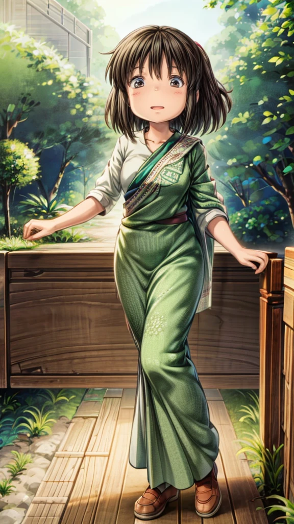 Indian Saree, Chihiro ogino , smile, forest , smile, stand up 