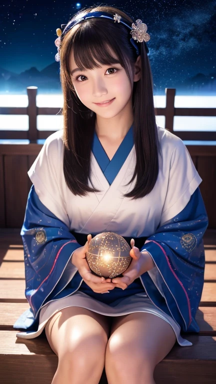 younger sister, fortune teller, Prophet, spiritual, cute,Japanese, night, 真night中, Starry Sky, 満天のStarry Sky, Antares, beautiful girl, 超絶beautiful girl, Perfect Face, Correct Anatomy, Ultra-high resolution, RAW Photos, smile