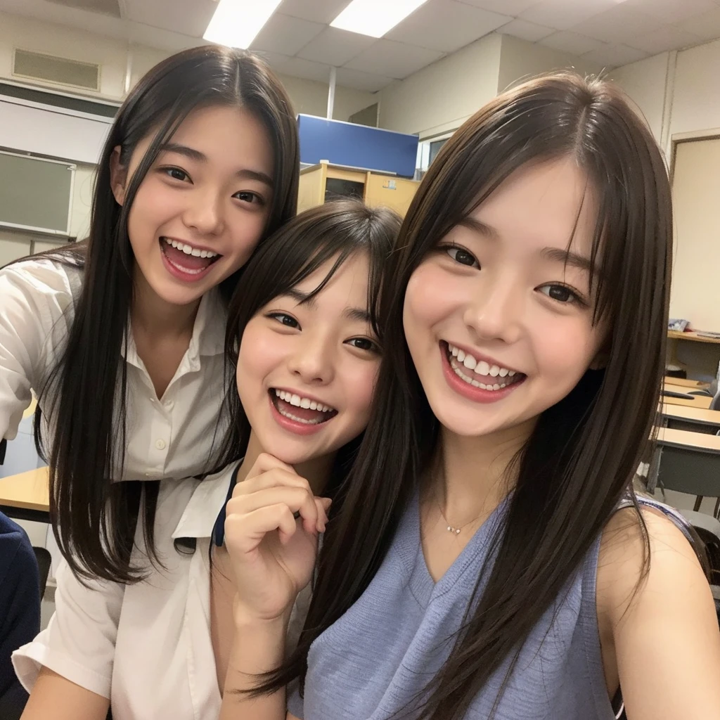 Laughing Japanese high school girl、High 、School classroom、Laughing with your mouth open、Smiling at the camera